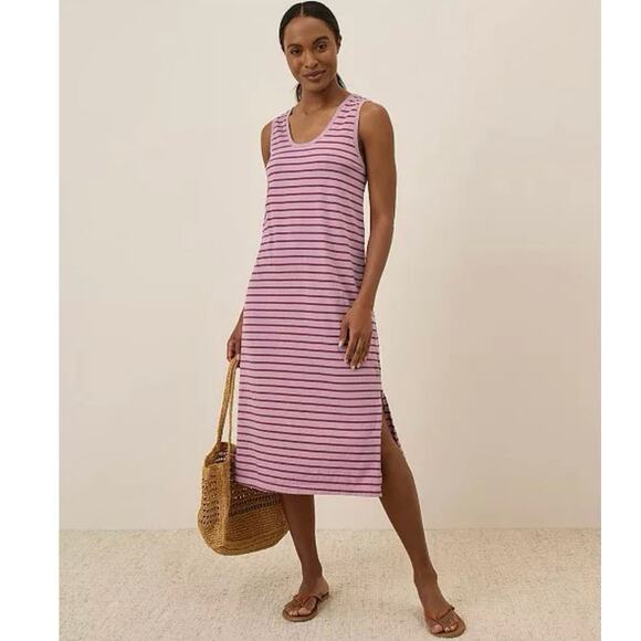 Pact Organic Cotton Softspun Tank Midi Dress Point Reyes Stripe NWT XL - Picture 1 of 6